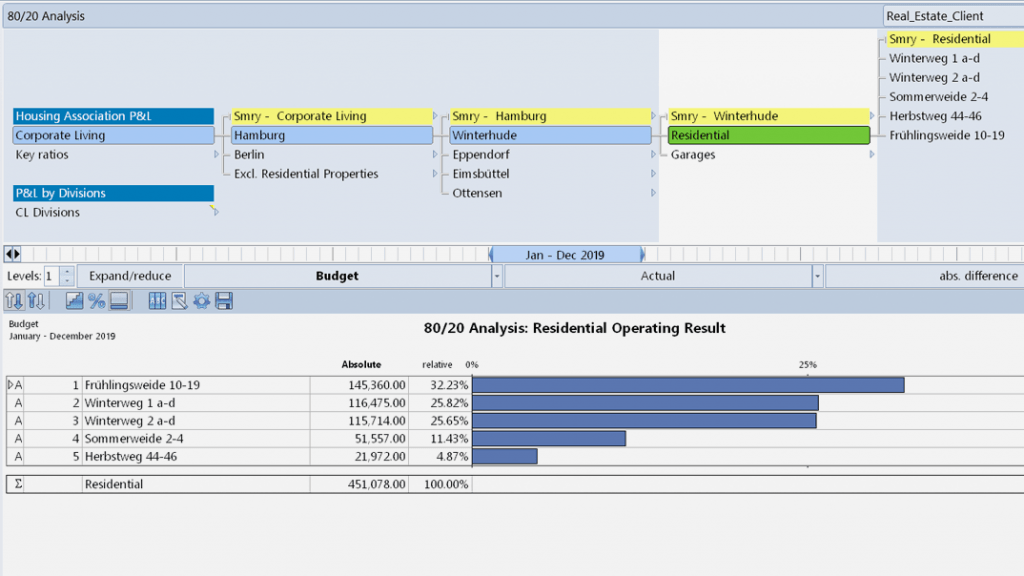 80/20 analysis provides a quick summary of income and expenditure items